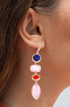 Aventurine Dangle Earrings Carnelian Rose Quartz 33 Carats Gold Plated Silver