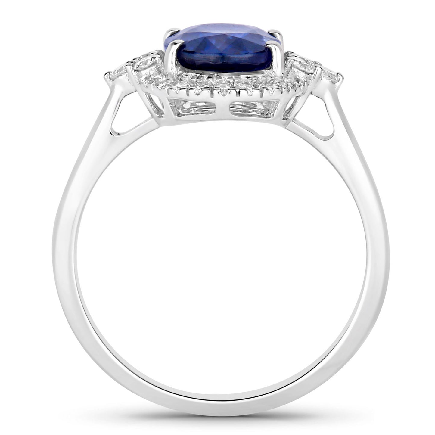 Blue Sapphire Ring With Diamonds 2.58 Carats 18K White Gold