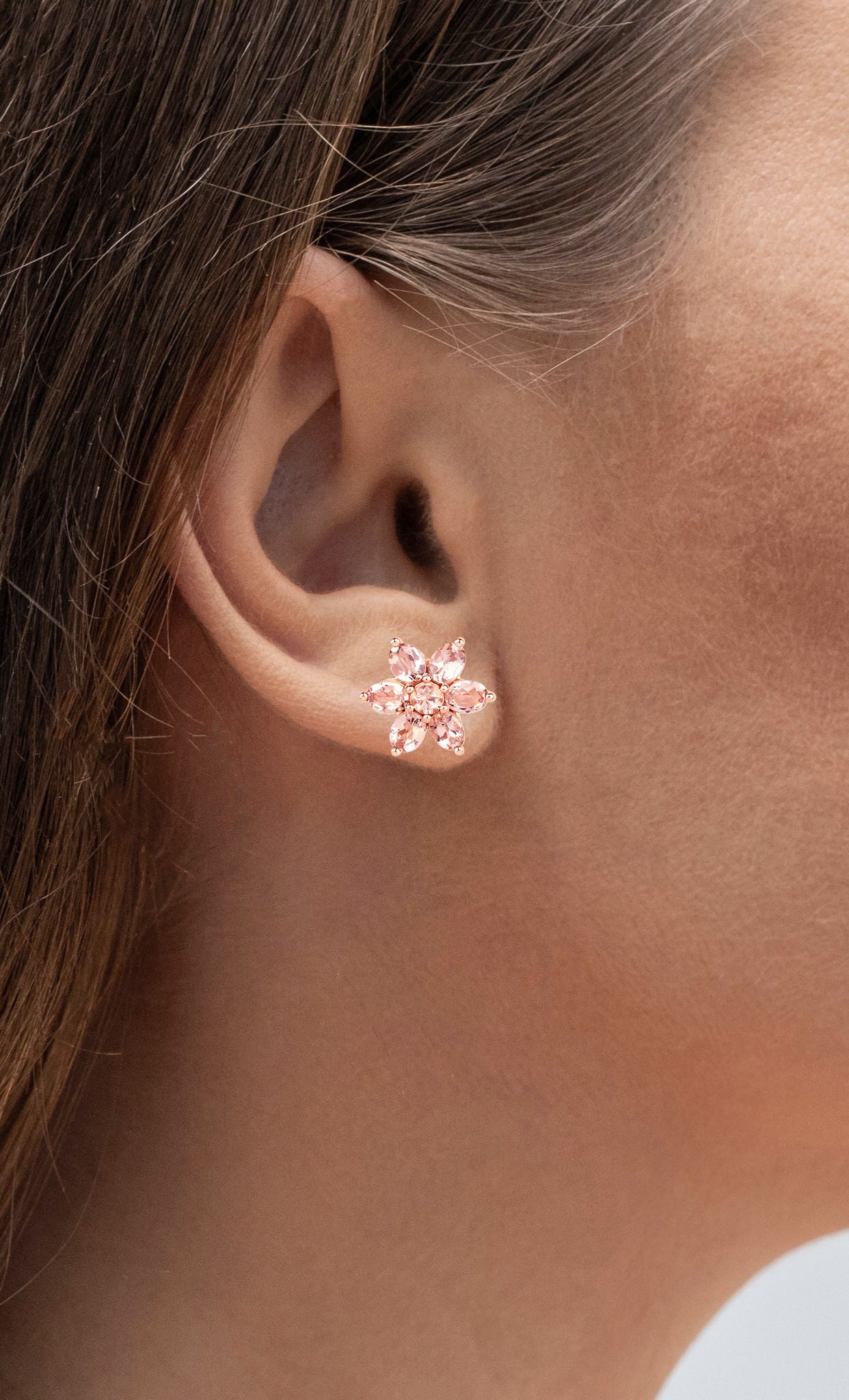Morganite Stud Earrings 1.94 Carats 10K Rose Gold