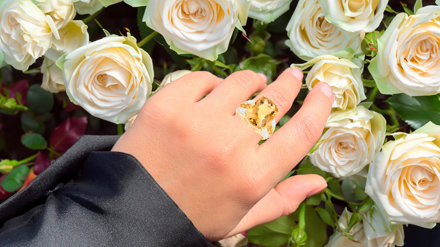 Citrine Cocktail Ring 8.50 Carats 14K Yellow Gold Plated Silver