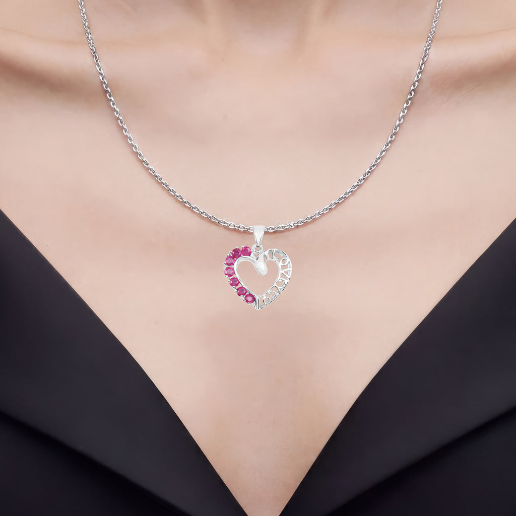 Ruby Heart Pendant 0.9 Carats Sterling Silver