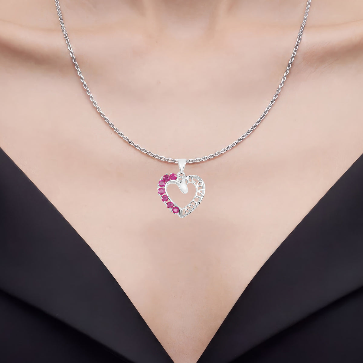 Ruby Heart Pendant 0.9 Carats Sterling Silver