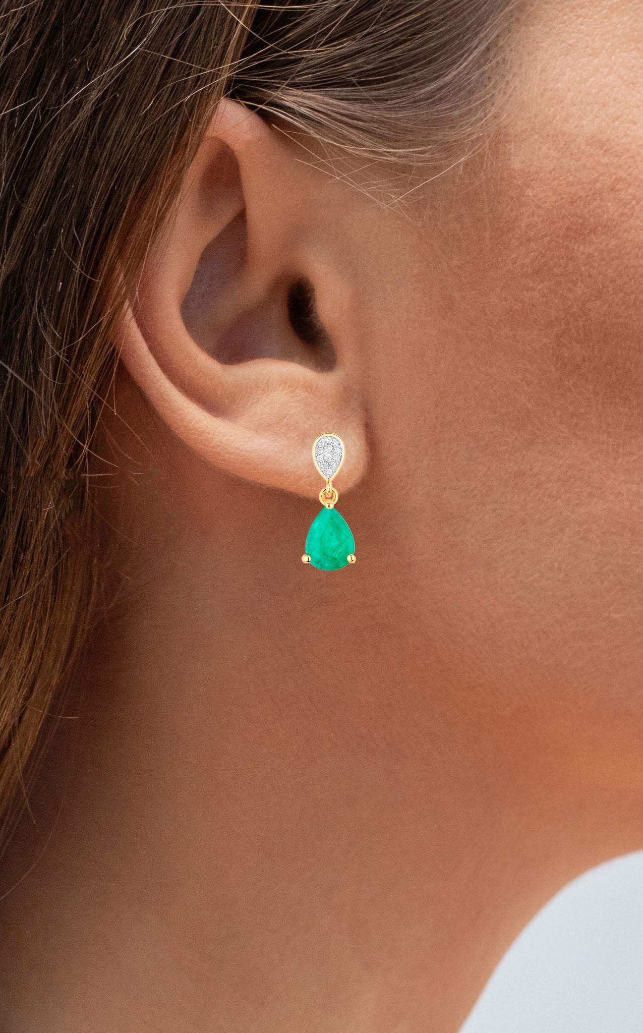 Zambian Emerald Teardrop Earrings Diamonds 2.2 Carats 14K Yellow Gold