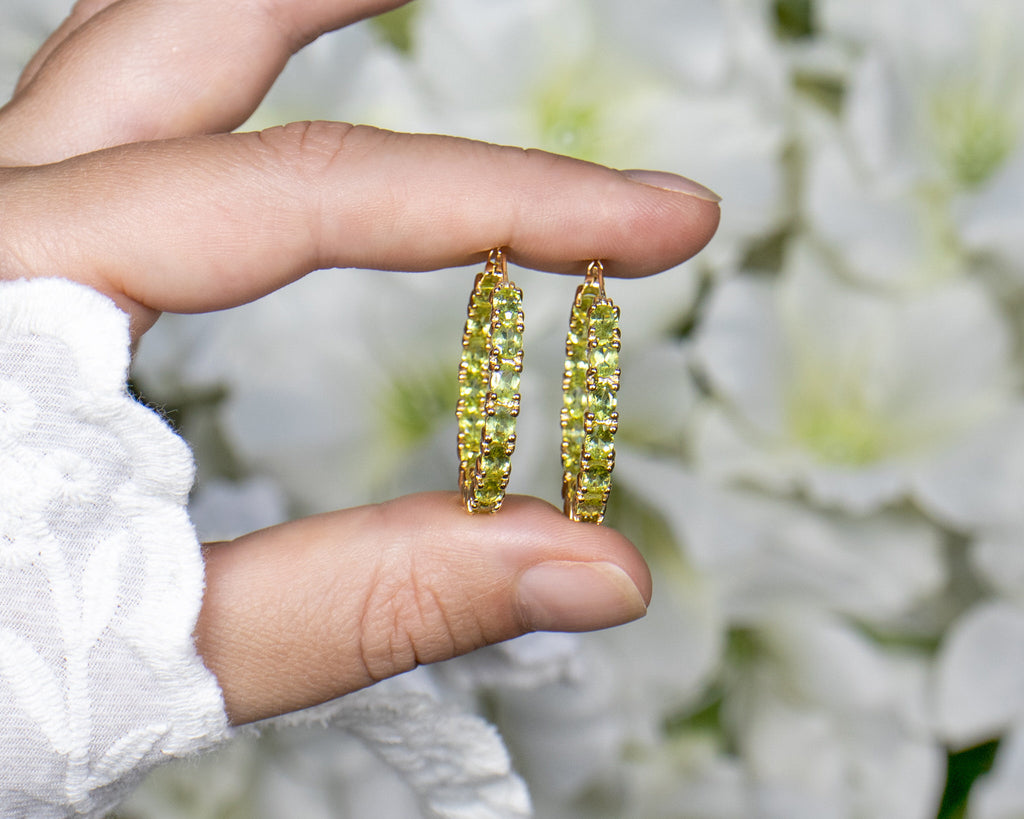 Peridot Hoop Earrings 5.08 Carats Gold Plated Silver
