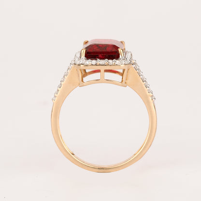 Natural Rubellite Ring With Diamonds 5.32 Carats 9K Yellow Gold