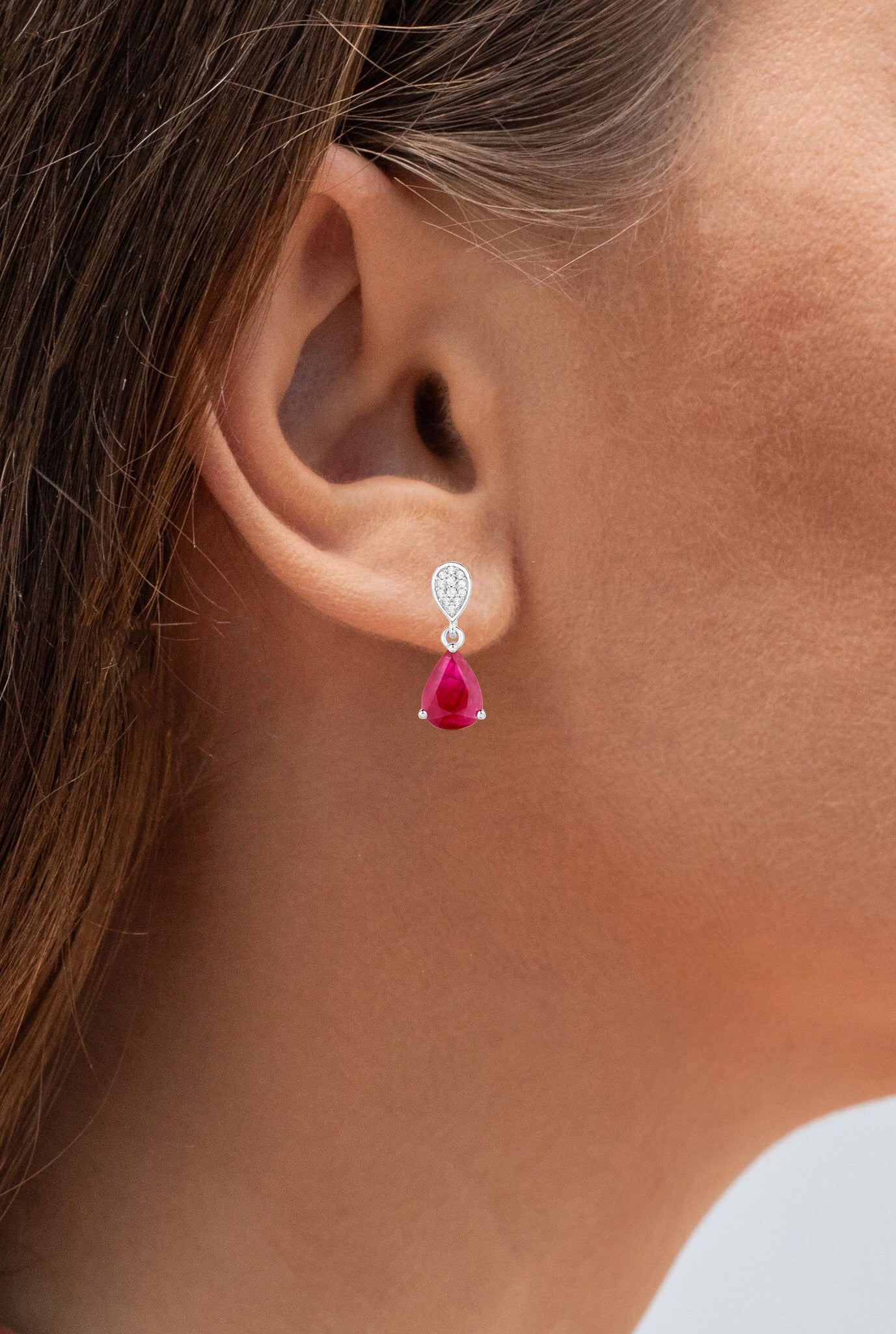 Ruby Teardrop Earrings Diamonds 2.4 Carats 14K White Gold
