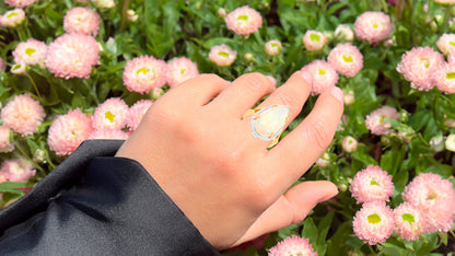 Natural Opal Cocktail Ring Diamond Halo 7.86 Carats 14K Yellow Gold