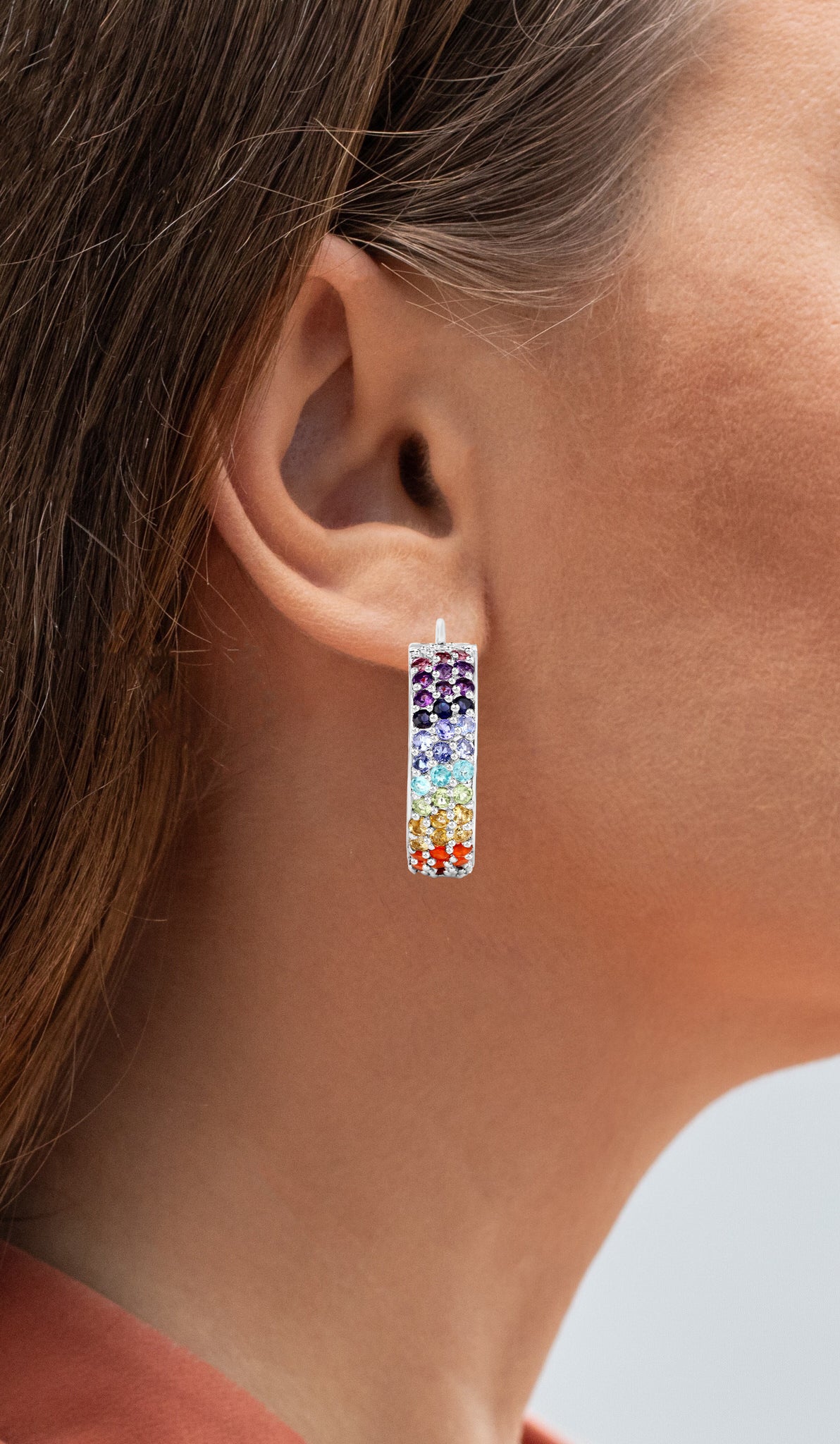 Multicolored Gemstones Cluster Earrings 8.8 Carats 18K White Gold Plated Silver