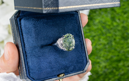 Green Amethyst Ring White Topaz 7.95 Carats Sterling Silver