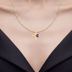 Amethyst Fairy Pendant With White Topaz 0.68 Carats Gold Plated Silver