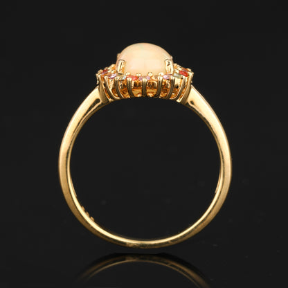 Opal Ring With Mixed Sapphire Halo 2.25 Carats Gold Plated Silver