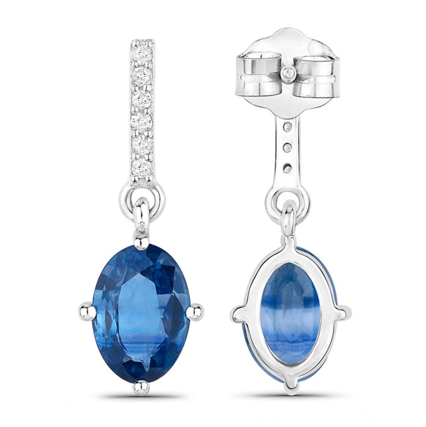 Natural Blue Sapphire Earrings With Diamonds 1.92 Carats 14K White Gold