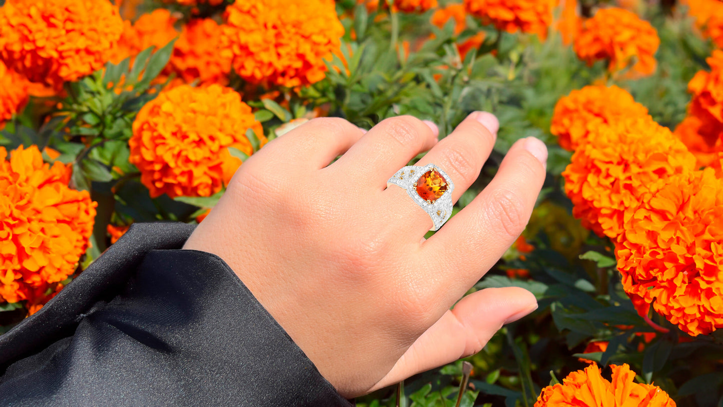 Natural Citrine Cocktail Ring With White Topazes 3.70 Carats Total