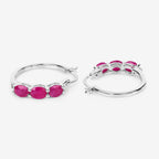 Natural Ruby Hoop Earrings With Diamonds 1.79 Carats Sterling Silver