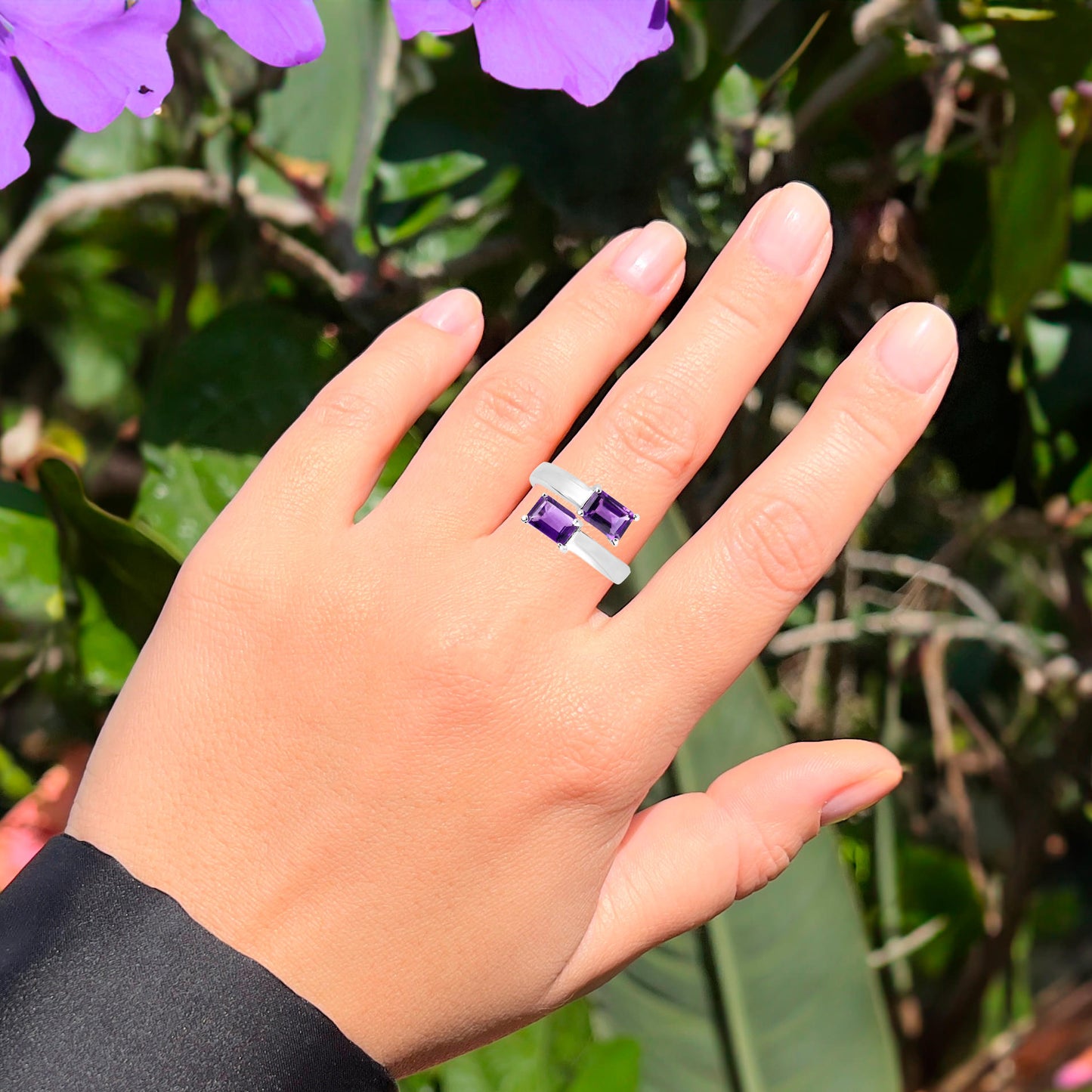Amethyst Bypass Ring 1.88 Carats Sterling Silver