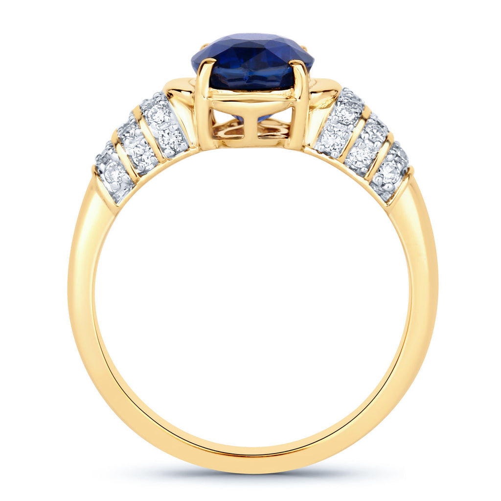 Blue Sapphire Ring With Diamonds 2.62 Carats 18K Yellow Gold