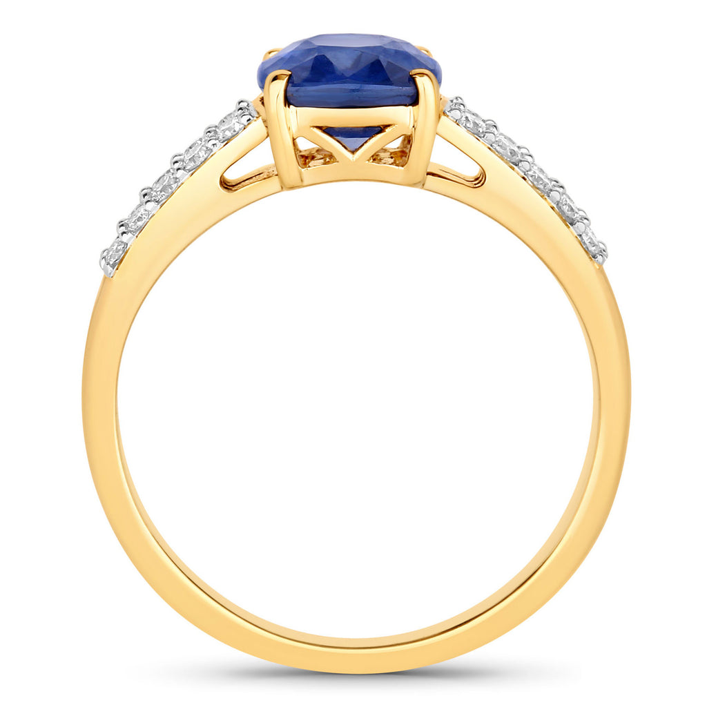 Blue Sapphire Ring With Diamonds 2.5 Carats 18K Yellow Gold