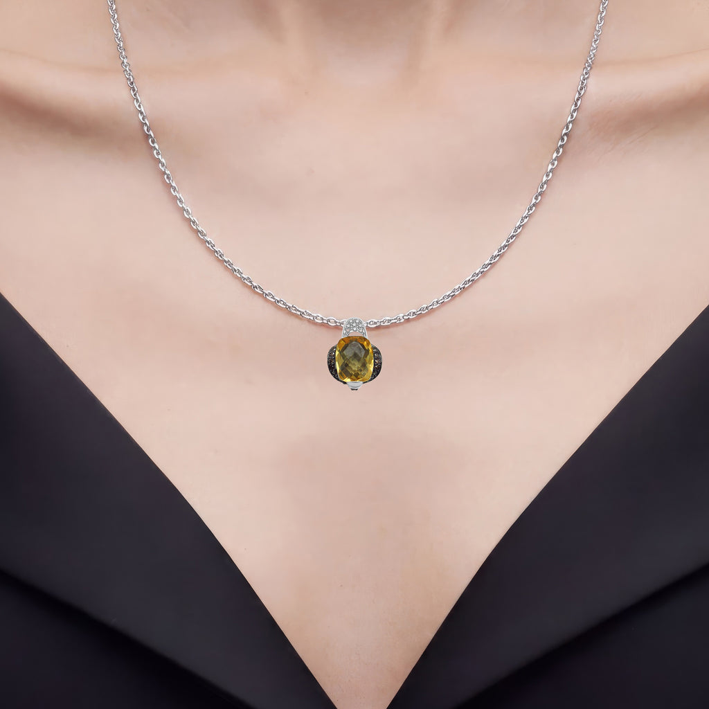 Citrine Pendant With Multicolor Diamonds 2.84 Carats Sterling Silver