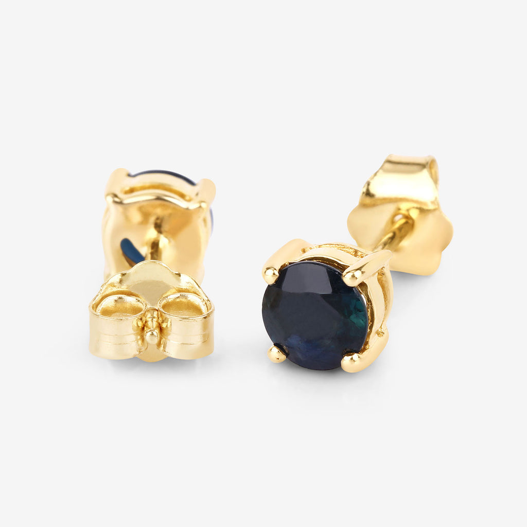 Blue Sapphire Stud Earrings 1.28 Carats 10K Yellow Gold