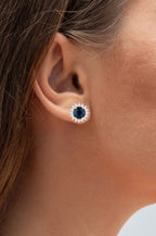 Blue Sapphire Halo Earrings Diamonds 2.3 Carats 14K Yellow Gold