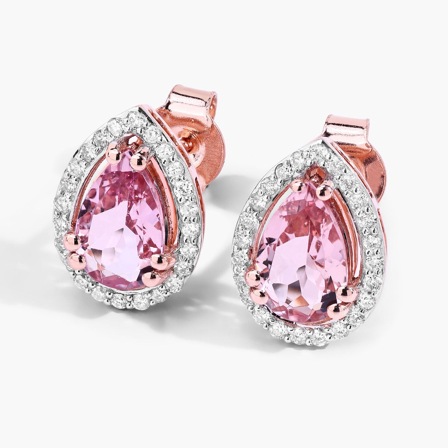 Morganite Stud Earrings With Diamonds 1.52 Carats 14K Rose Gold