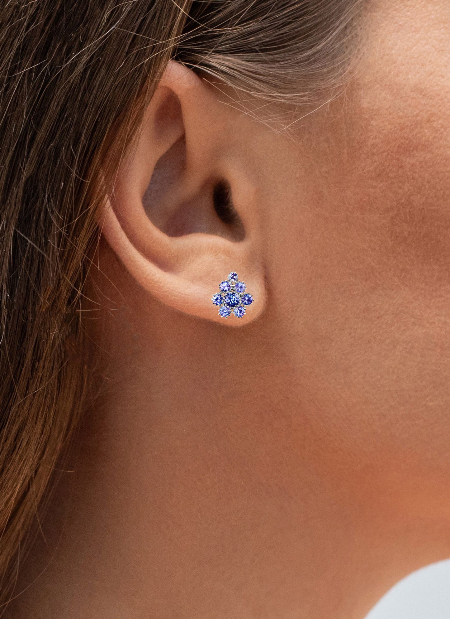 Tanzanite Stud Earrings 4.2 Carats Rhodium Plated Silver