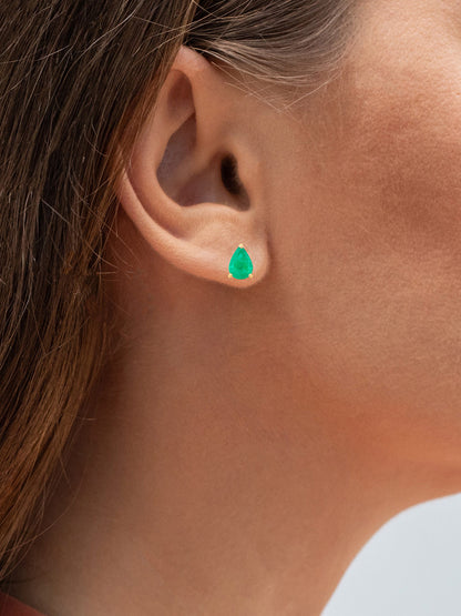 Zambian Emerald Stud Earrings 1.2 Carats 14K Yellow Gold