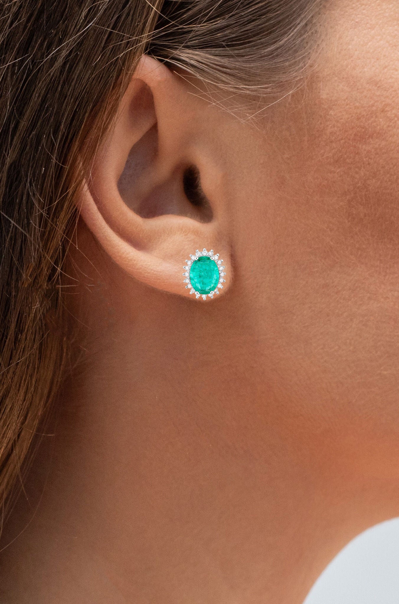 Zambian Emerald Earrings Diamonds 2.65 Carats 14K White Gold