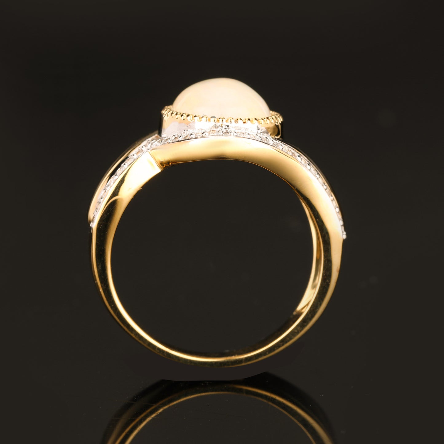 Natural Ethiopian Opal Ring With White Zircon 2.65 Carats Gold Plated Silver