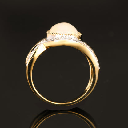 Natural Ethiopian Opal Ring With White Zircon 2.65 Carats Gold Plated Silver