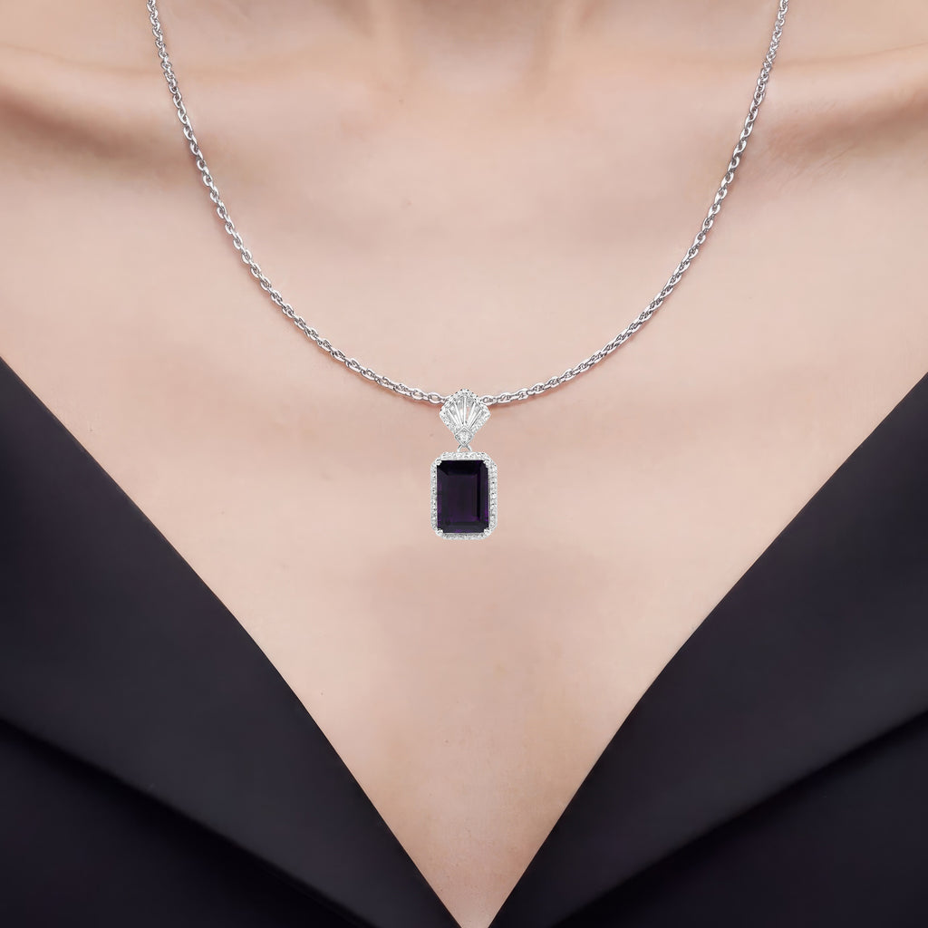 Amethyst Pendant With White Zircon 7.32 Carats Sterling Silver