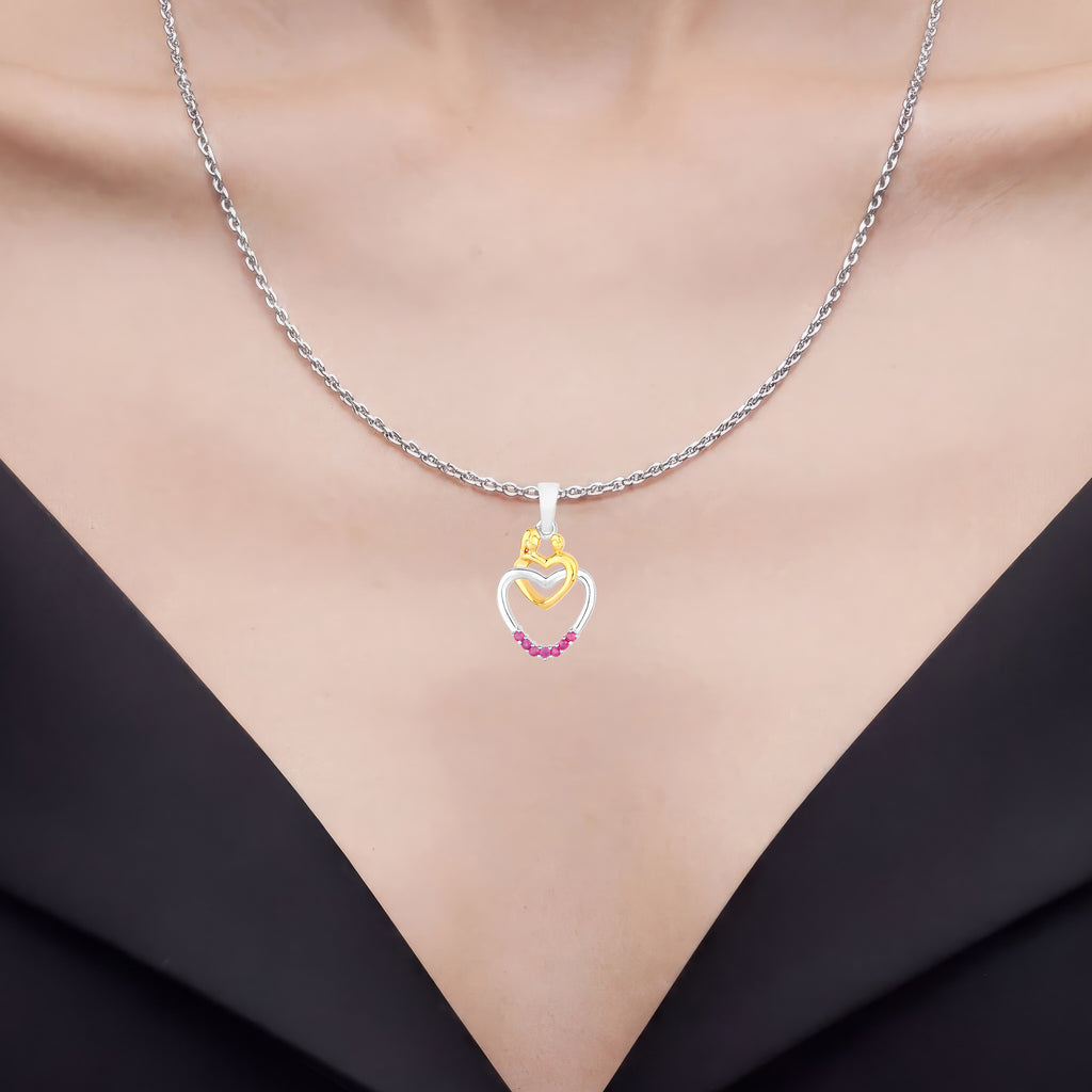 Ruby Mom Pendant 0.12 Carats Gold Plated Silver
