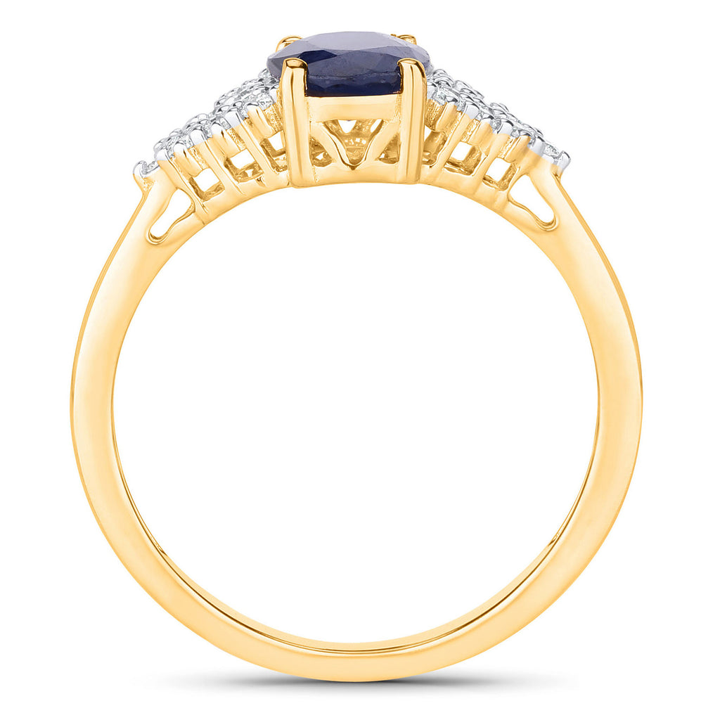 Blue Sapphire Ring With Diamonds 1.7 Carats 14K Yellow Gold