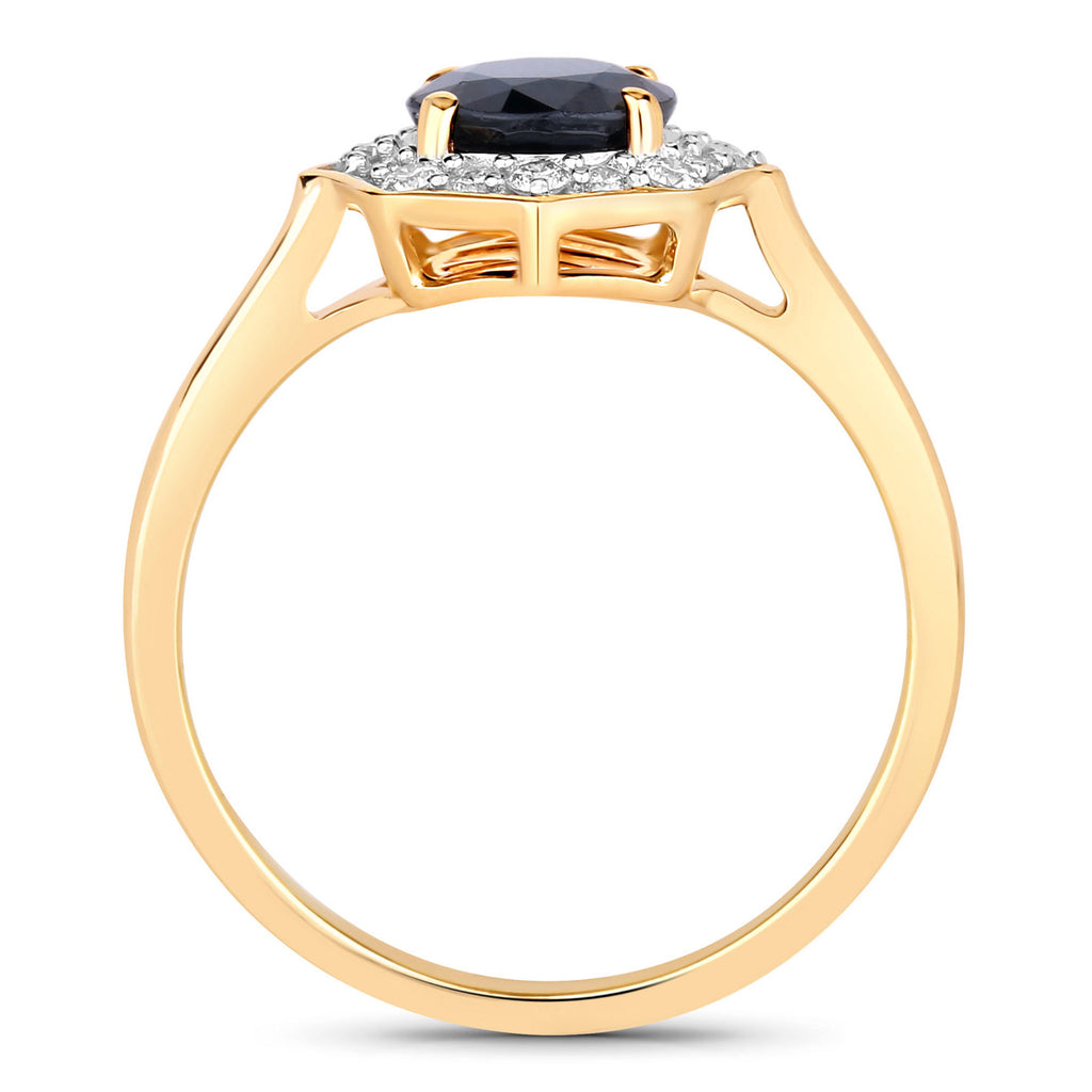Blue Sapphire Ring With Diamonds 1.3 Carats 10K Yellow Gold