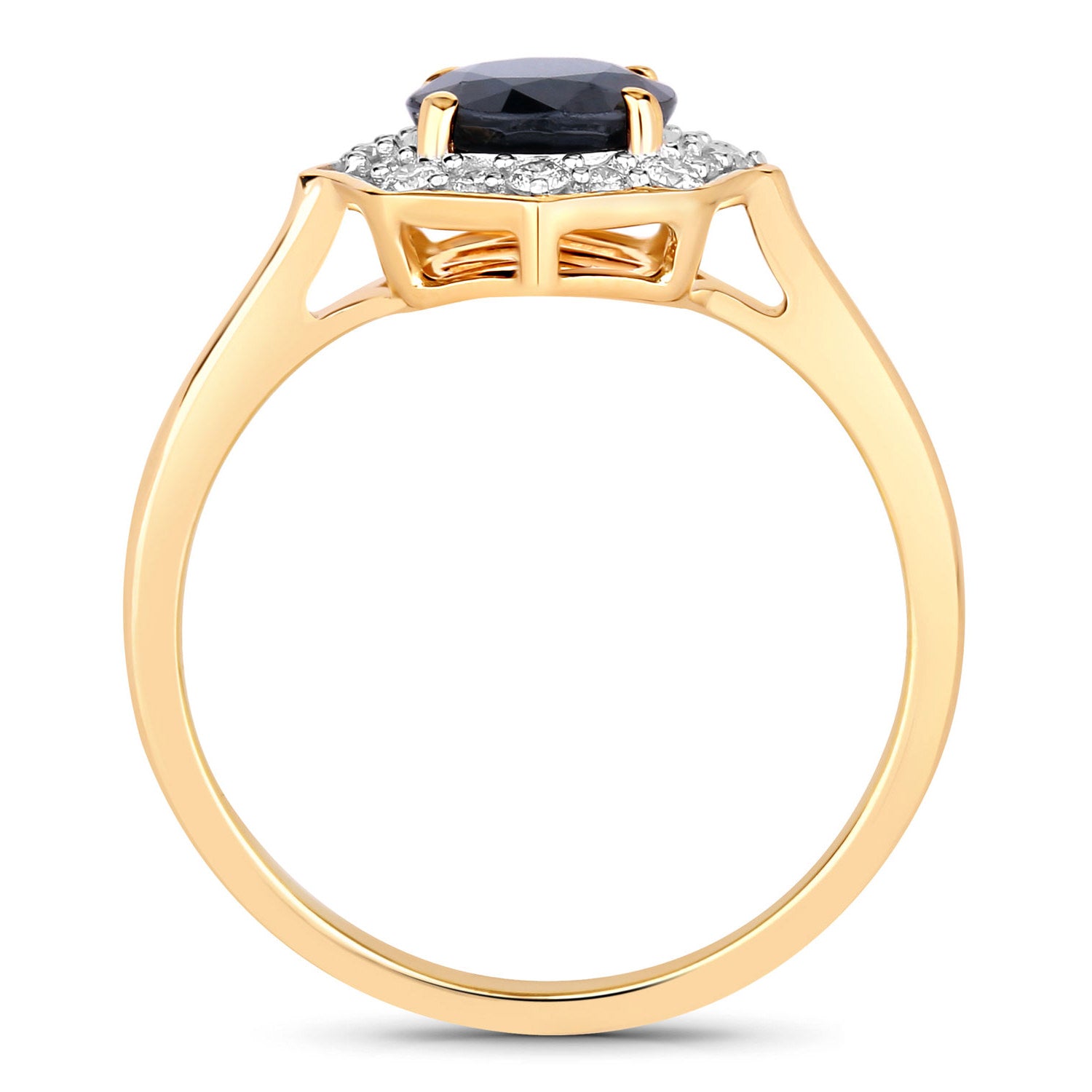Blue Sapphire Ring With Diamonds 1.3 Carats 10K Yellow Gold