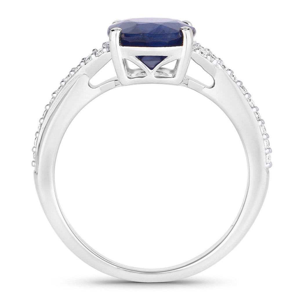Blue Sapphire Ring With Diamonds 3.24 Carats 14K White Gold