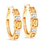 Citrine Hoop Earrings With White Topaz 2.84 Carats Gold Plated Silver