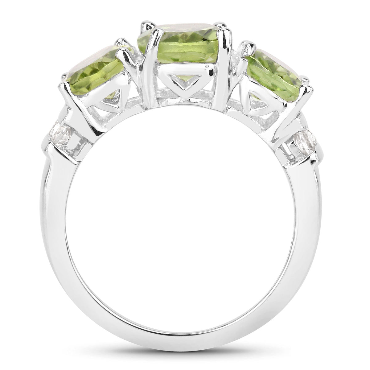 Peridot Ring With White Topaz 4.08 Carats Sterling Silver