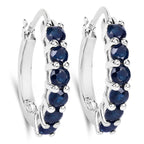 Natural Blue Sapphire Hoop Earrings 1.3 Carats Sterling Silver
