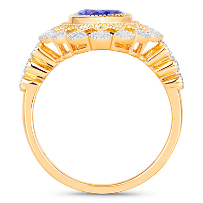 Natural Tanzanite Ring With Diamonds 2.46 Carats 14K Yellow Gold