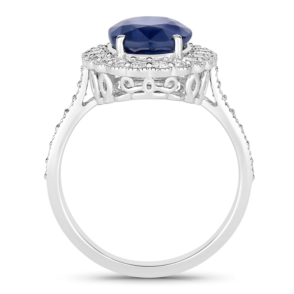 Blue Sapphire Ring With Diamonds 5.01 Carats 18K White Gold
