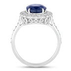 Blue Sapphire Ring With Diamonds 5.01 Carats 18K White Gold