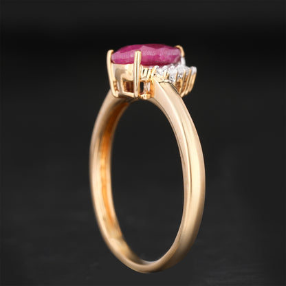 Natural Ruby Ring With Diamonds 1.19 Carats 9K Yellow Gold