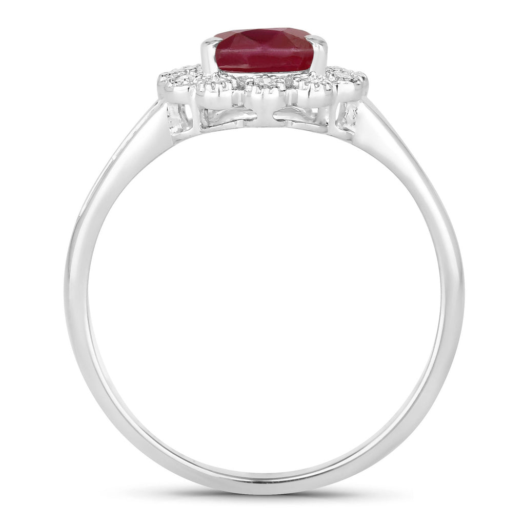 Ruby Ring With Diamonds 1.28 Carats 14K White Gold