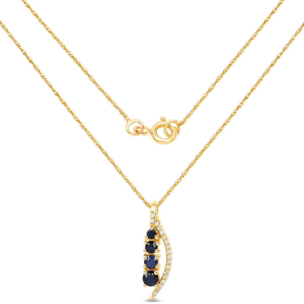 Blue Sapphire Pendant With Diamonds 0.34 Carats 14K Yellow Gold
