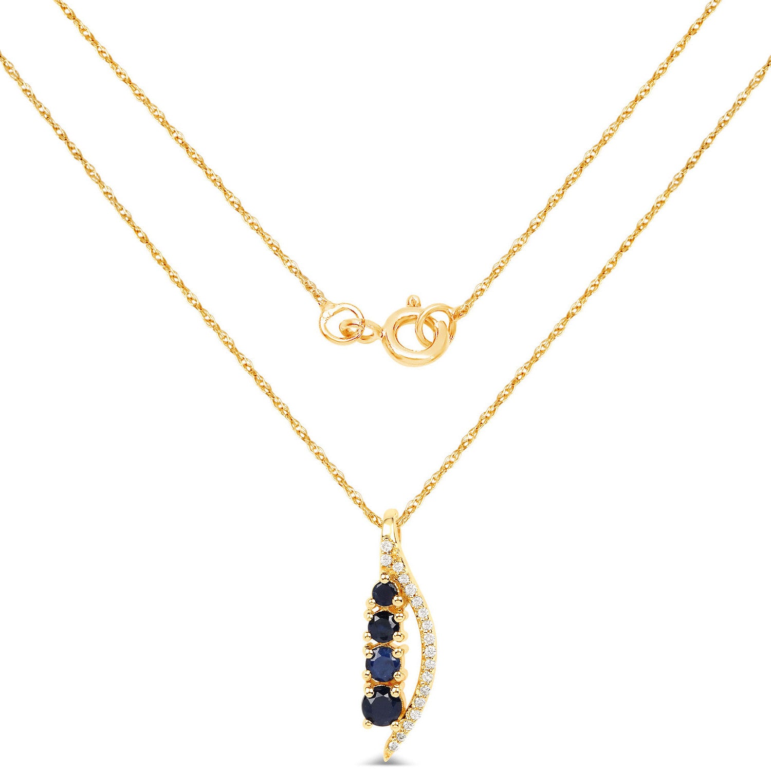 Blue Sapphire Pendant With Diamonds 0.34 Carats 14K Yellow Gold