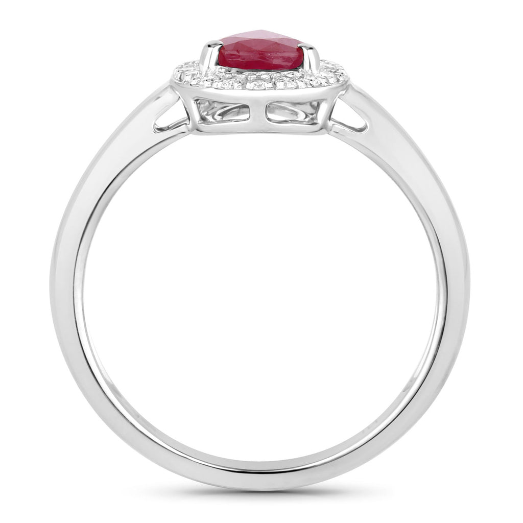 Ruby Ring With Diamonds 0.98 Carats 14K White Gold