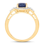 Blue Sapphire Ring With Diamonds 1.66 Carats 14K Yellow Gold