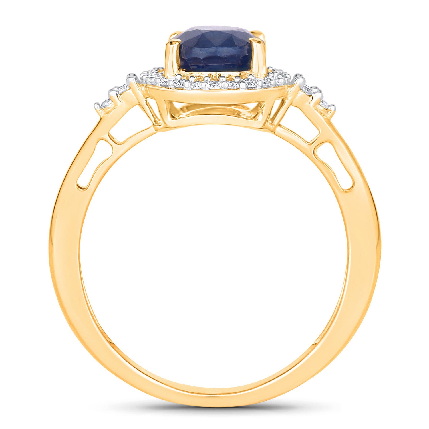 Blue Sapphire Ring With Diamonds 1.66 Carats 14K Yellow Gold