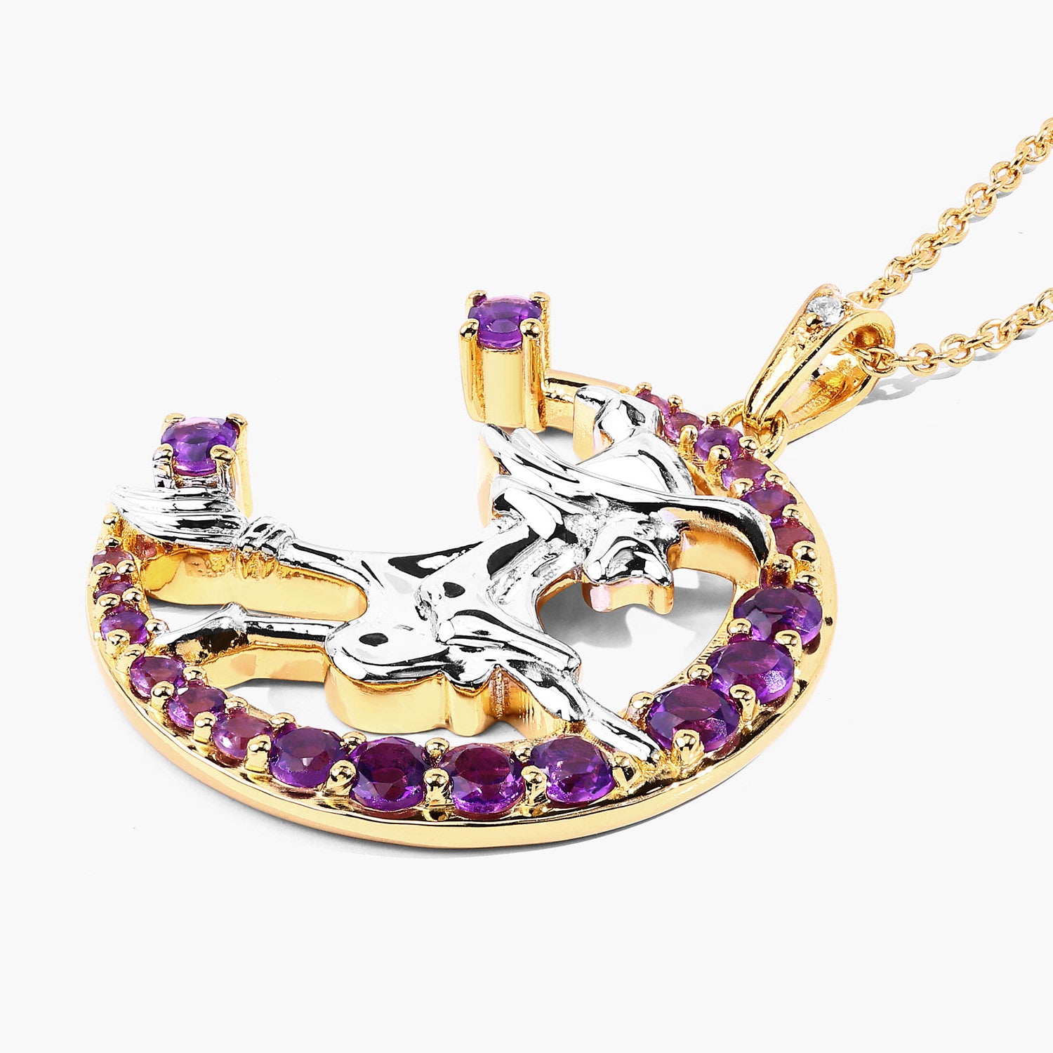 Amethyst Witch Pendant With White Topaz 0.96 Carats Gold Plated Silver